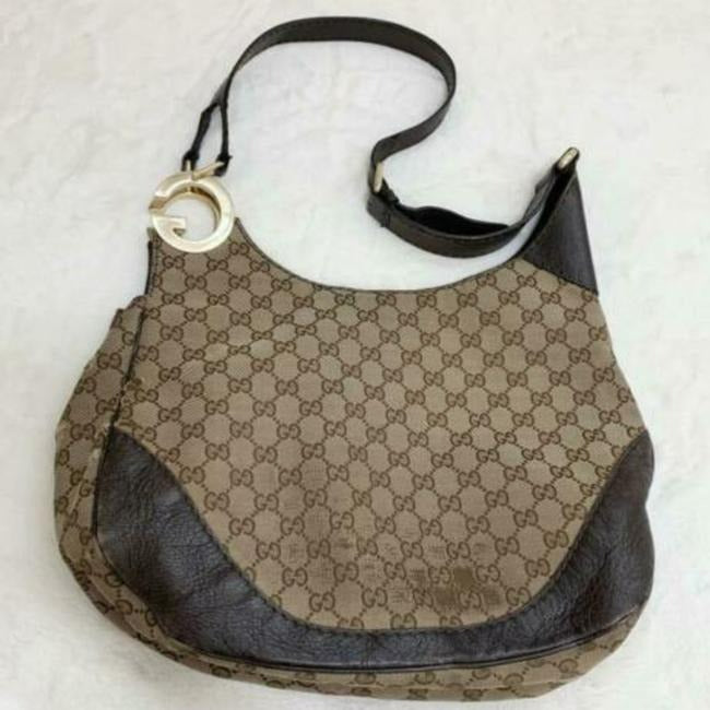 Gucci Shoulder Brown Guccissima Print Canvas And Leather Hobo Bag