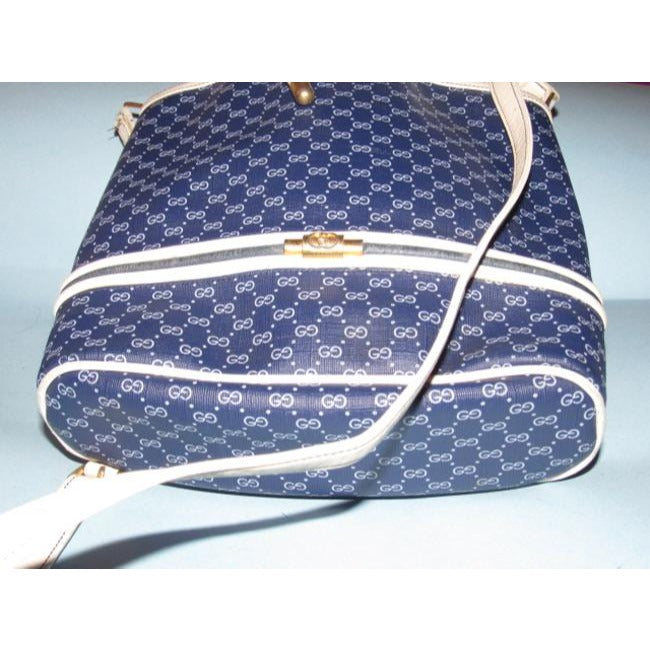 Gucci White Micro Guccissima Print on Blue Leather Bucket Bag w Nautical Look