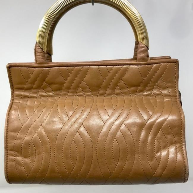 Fendi Xl Or Pasta Design Tote Camel Gold Handle Quilted Leather And Leather Satchel