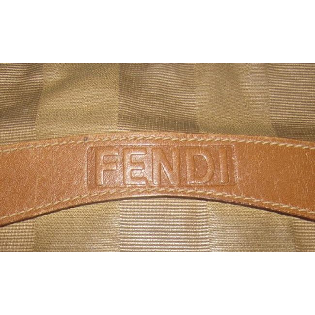 Fendi Canvasleather Cross Bodyshoulder Tan Wide Stripe Printcamel Coated Canvas And Leather Shoulder