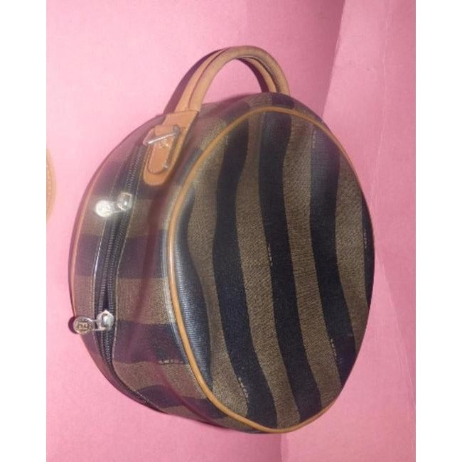 Fendi Box Canvasleather Two Way Hat Boxcross Body Pequin Stripes In Browns Leathercoated Canvas Satc