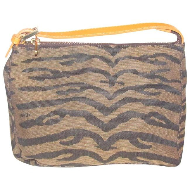 Fendi Animal Style Purses Brown And Black Tiger Print Canvas And Yellow Leather Hobo Bag