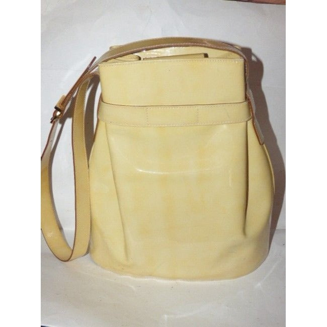 Salvatore Ferragamo Vintage Pursesdesigner Purses Pale Yellow Patent Leather Satchel