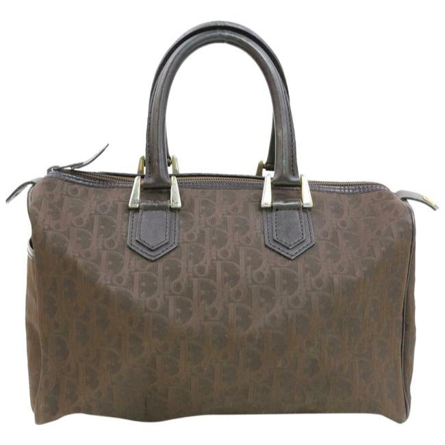 Dior Christian Brown Oblique Trotter Logo Print Canvas And Brown Leather Embroidered Satchel