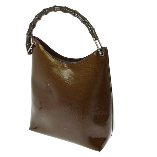 Gucci Vintage Brown Speckled And Glossy Leather Hobo Bag With Bamboo Handle