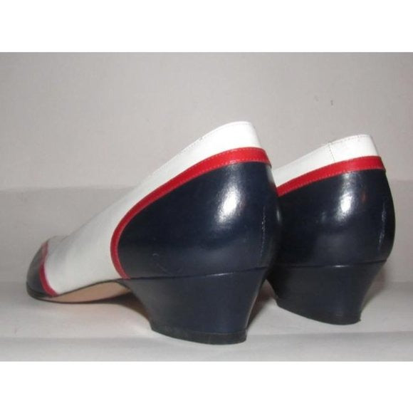 Ferragamo Red White and Blue Color Block Pumps