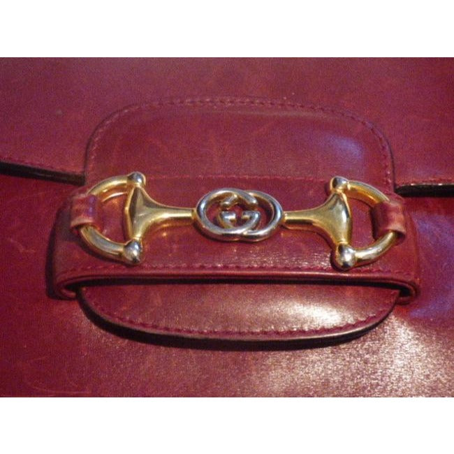 SOLD! Gucci Horsebit W Clasp Burgundy Leather Shoulder Bag