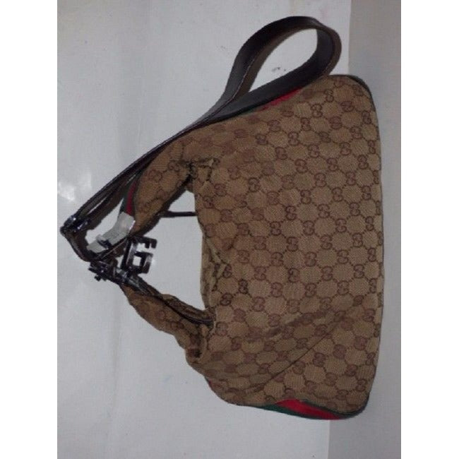 Gucci Vintage Shades Of Brown Large G Logo Leather Canvas Hobo Bag