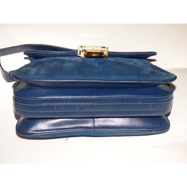 Gucci Vintage Pursesdesigner Purses Deep Blue Suede And Leather Shoulder Bag