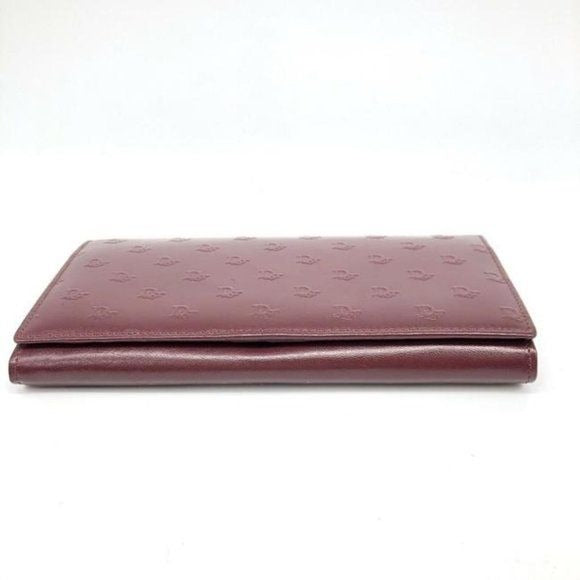 Dior Dark Red Leather Wallet w Embossed Oblique Trotter Print