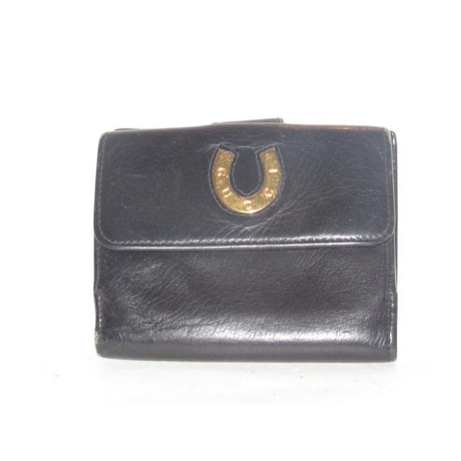 Gucci Navy Leather Exterior With Red Leather Lining And Gold G Hinge Closure Vintage Wallet