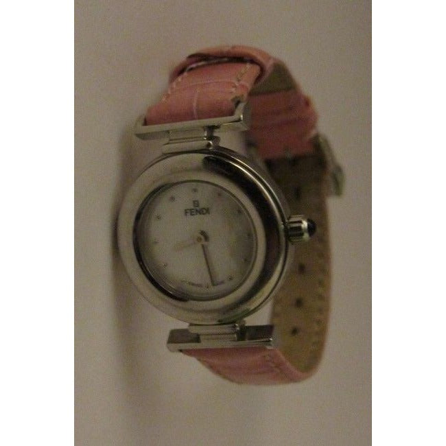 Fendi Satin Mother Of Pearl Pink Stainless Steel Submarine Mop Face And Crocodile Band Watch