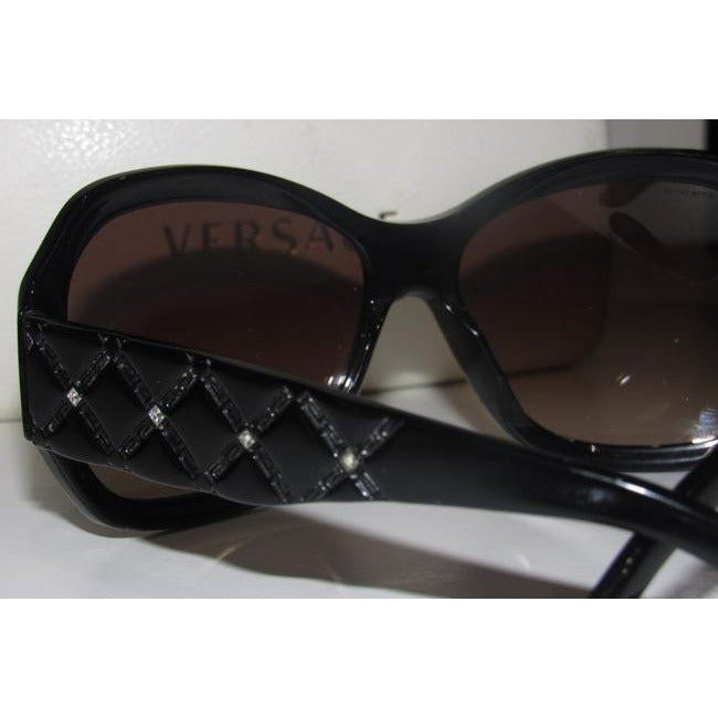 Versace Marbleized Heavy Plastic In Brown With Rhinestone Accents Sunglassesdesigner Sunglasses