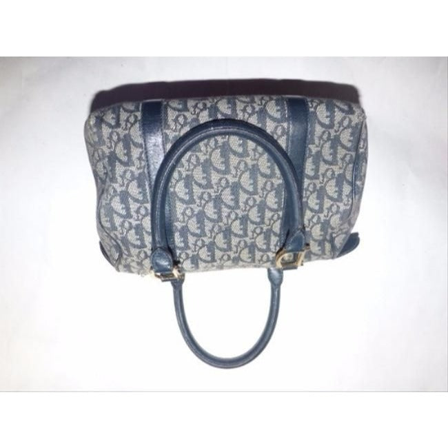 Dior Style Top Handle Blue Trotter Print Embroidered Canvas And Leather Satchel