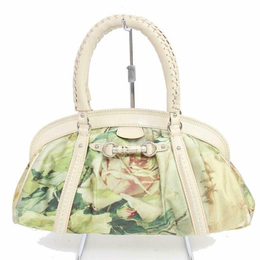 Dior Limited Edition Pink And Green Floral Print Silky Canvas And Pale Pink Leather Satchel