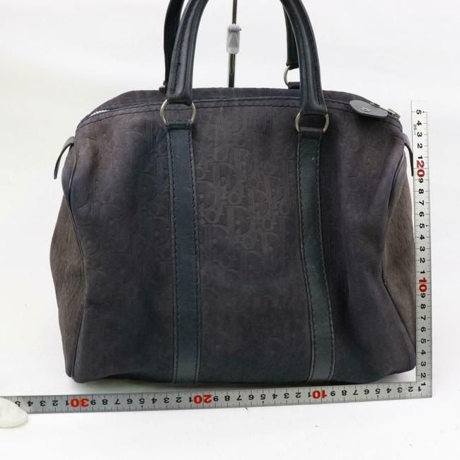 Dior Christian Black And Brown Oblique Trotter Logo Print Suede And Black Leather Satchel