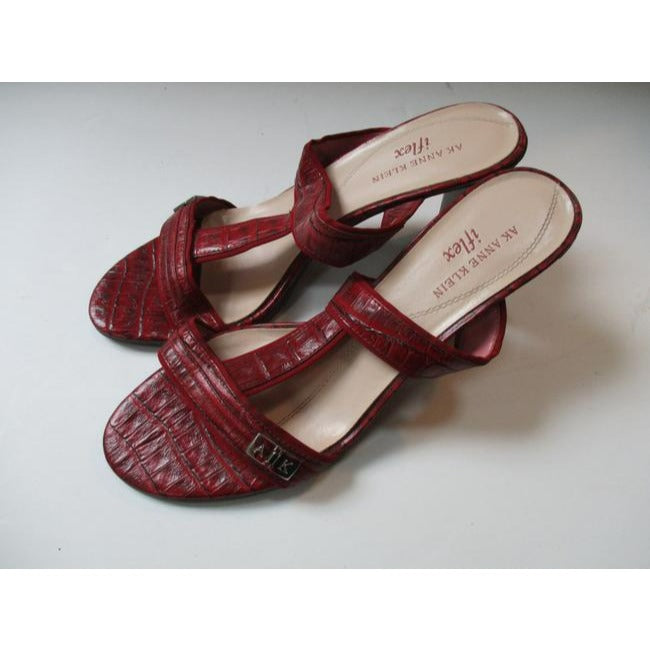 Ak Anne Klein Red Charley Iflex Brick Croc Slip On Open Sandals Size Us