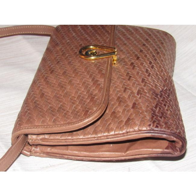 Gucci Vintage Woven And Smooth Two Way Style Purse Brown Leather Shoulder Bag