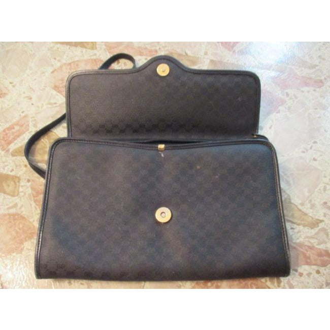 Gucci Vintage Black G Small Logo Print Coated Canvas And Black Leather