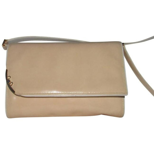 Gucci Clutch Sylvie Vintage Two Way Purse Gold Gg And Accent Buttery Soft Glossy Tan And White Leather