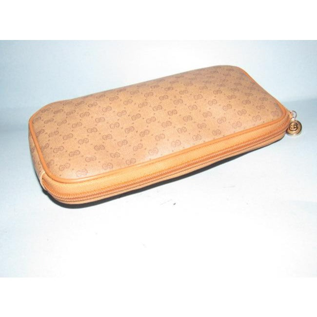 Gucci Vintage Brown Small G Logo Print On Coated Canvas And Camel Leather