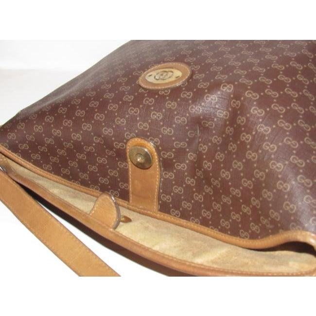 Gucci Camel Micro Logo Print On Brown Leather Bucket Bag