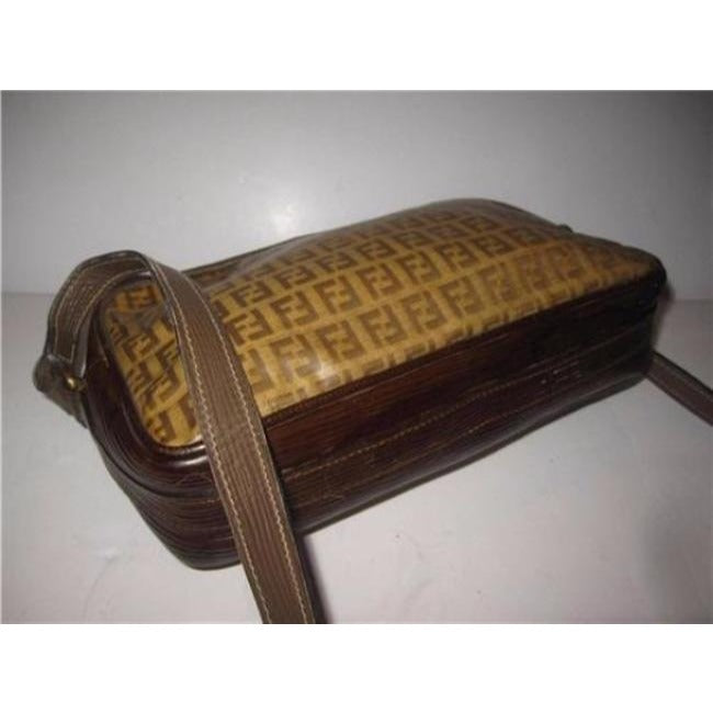 Fendi Canvasleather Cross Bodyshoulder Purse Yellow Zucchino Printbrown Leathercoated Canvas Shoulde