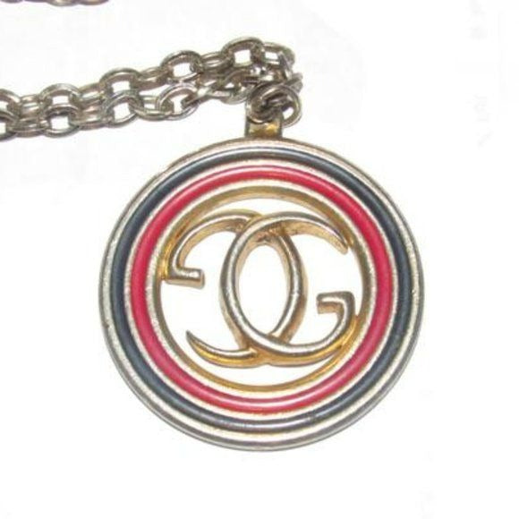 Gucci Bold Gold 'GG' logo Red Blue Enamel Pendant