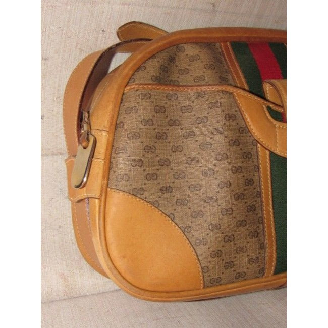 Gucci Vintage Pursesdesigner Purses Brown Small G Logo Print Coated Canvas And Camel Leather With Re