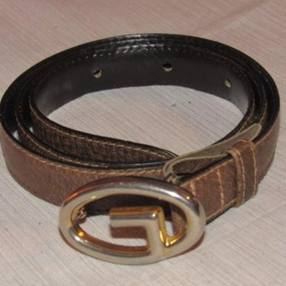 Gucci Vintage Brown Leather GoldTone G Logo Buckle