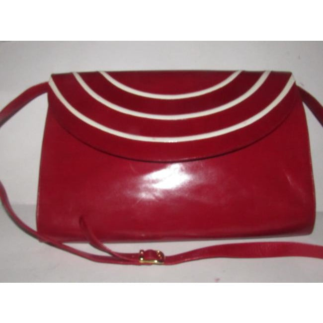 Bally Vintage Pursesdesigner Purses Red Leather With White Striped Accents Shoulder Bag