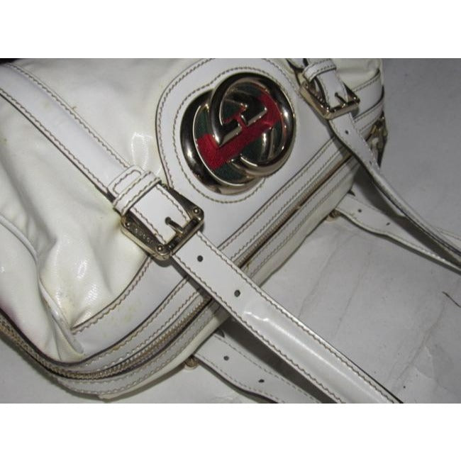 Gucci White Leather Blondie Satchel W Bold Gold GG