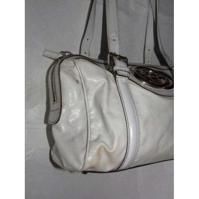 Gucci White Leather Blondie Satchel W Bold Gold GG