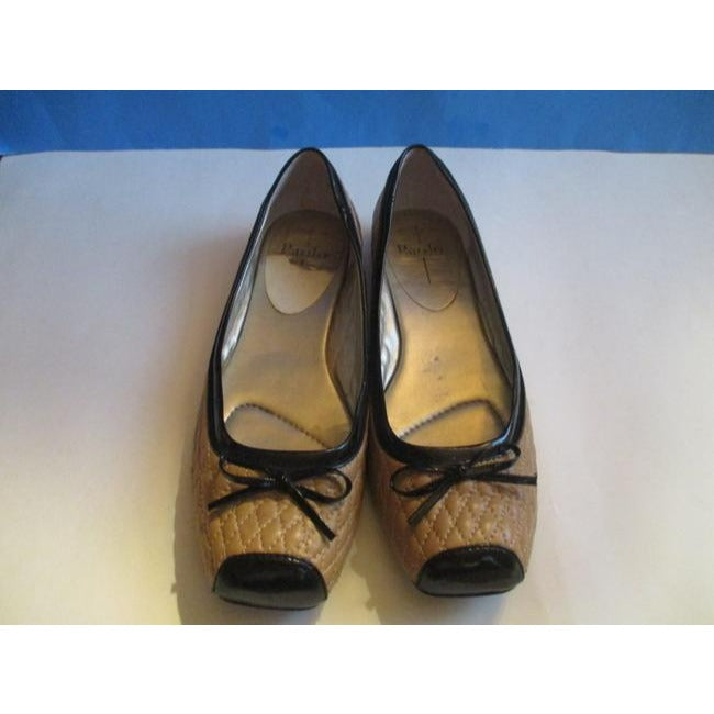 Linea Paolo Tan And Black Patent Camel Quilted Square Toe Ballet Flats Size Us