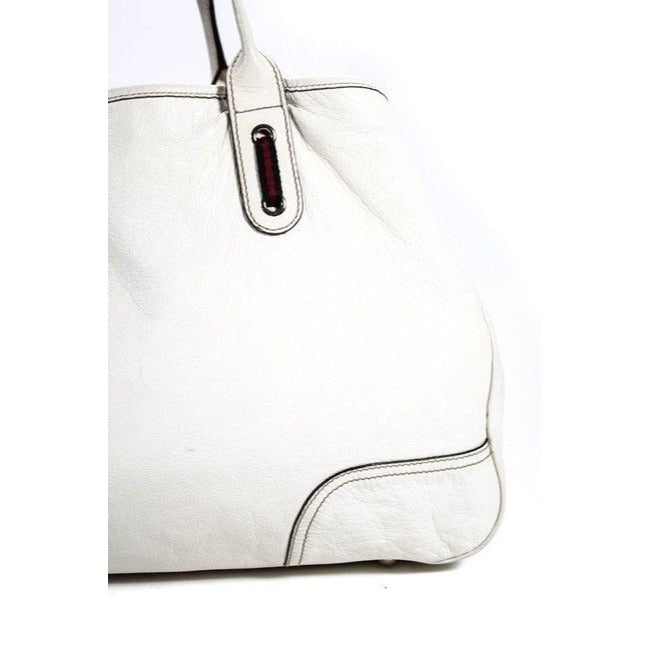 Gucci White Leather Princy Satchel W Red & Green Striped Accents