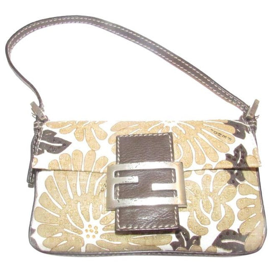 Fendi Zucchino Beaded Pursesdesigner Purses Brown Floral Print W Beads Canvas Leather Beading Baguet