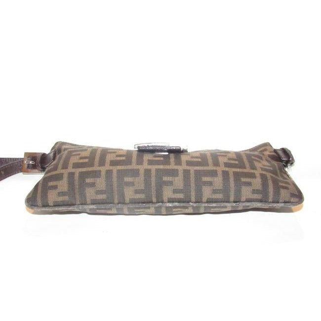 Fendi Baguette Style Shouldercross Body Purse Zucco Print In Browns Canvas And Leather Shoulder Bag