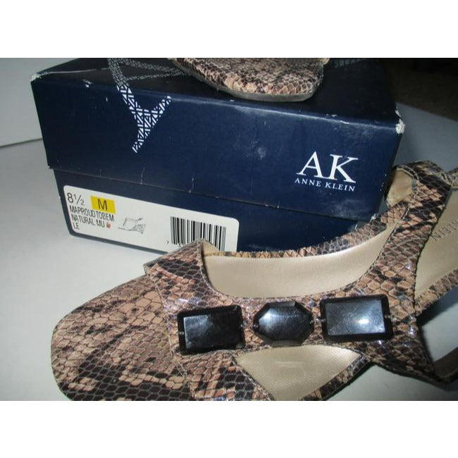 Anne Klein Natural Taupe Off White Patent Lizard Print Leather Upper Sandals Size Us