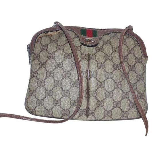 Gucci Vintage Guccissima Print Coated And Leather Two Way Brown Patent Gg Canvas Cross Body Bag