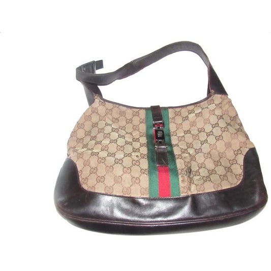 Gucci Jackie Vintage Pursesdesigner Purses Brown Leather And Gg Canvas Shoulder Bag