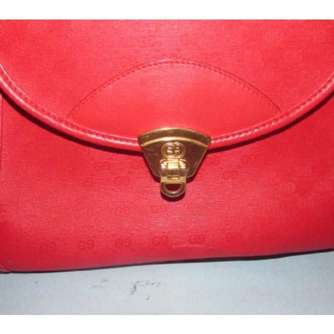 Gucci Vintage Red Small G Logo Print Coated Canvas And Leather