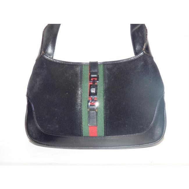 Gucci Shoulder Jackie W Suede Leather Sherry Black With Red Green Stripe Hobo Bag