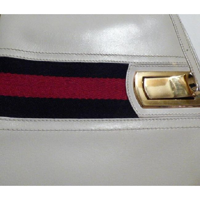 Gucci Vintage White Leather With Wide Red Blue Striped Center Hobo Bag