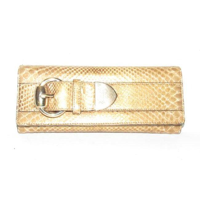 Gucci Romy W Accent Gold Pythongold Buckle Skin Leather Clutch