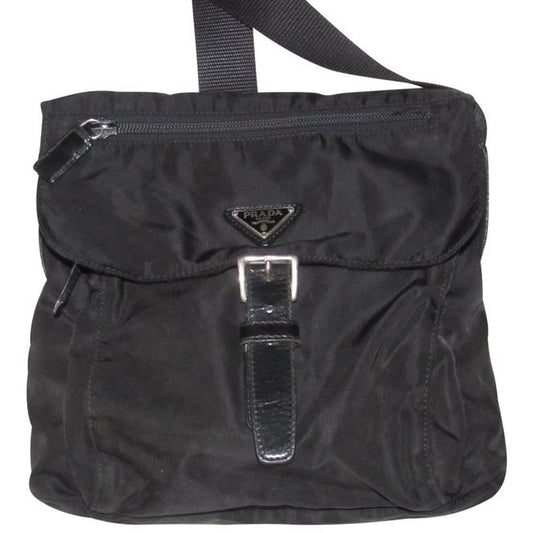 Prada Pursesdesigner Purses Black Leather And Black Nylon Cross Body Bag
