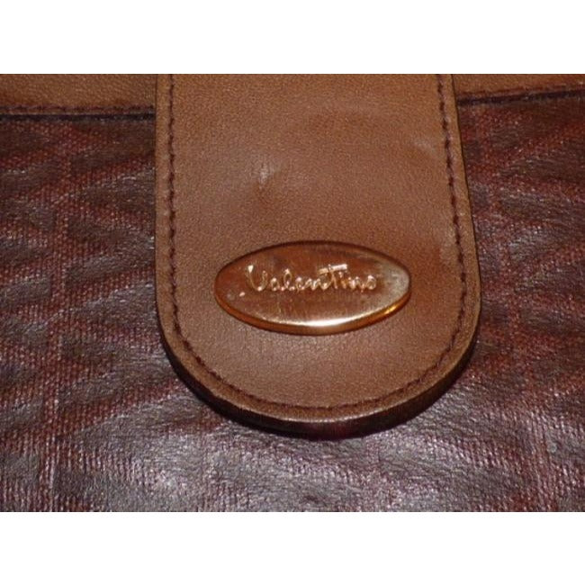 Valentino V Logo Print Coated Canvas Brown Leather Vintage Wallet