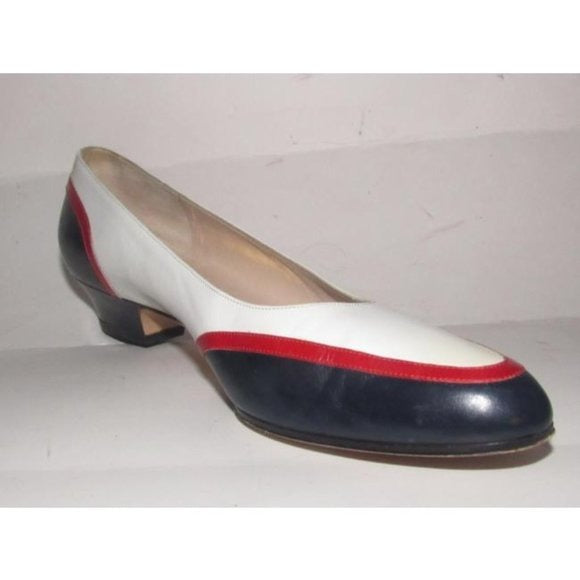 Ferragamo Red White and Blue Color Block Pumps