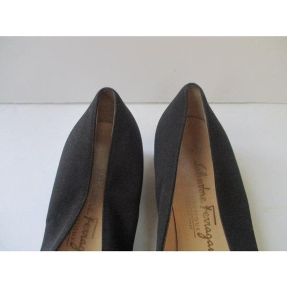 *Ferragamo Black Fabric Boutique Square Toe Pump