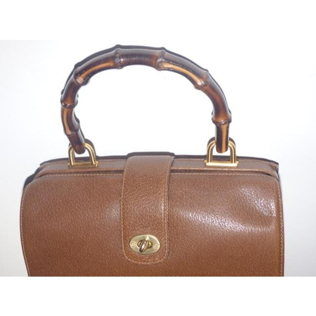 Gucci Vintage Medium Brown Leather With Bamboo Handle Satchel