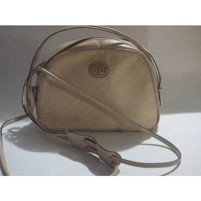 Gucci Vintage Ivory Canvas With Small G Logo And Stone Leather Shoulder Bag